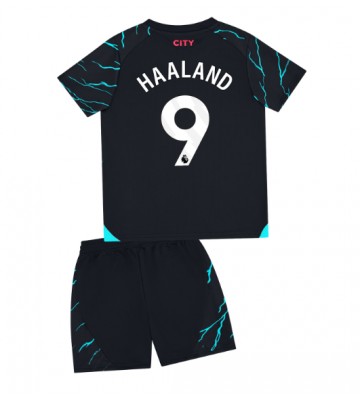 Manchester City Erling Haaland #9 Tredje Kläder Barn 2023-24 Kortärmad (+ Korta byxor)